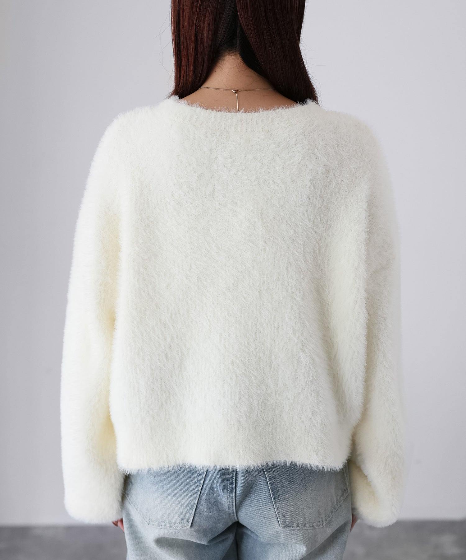 リベリー Riberry 金ボタンシャギーニットカーディガン (オフホワイト) オフホワイト