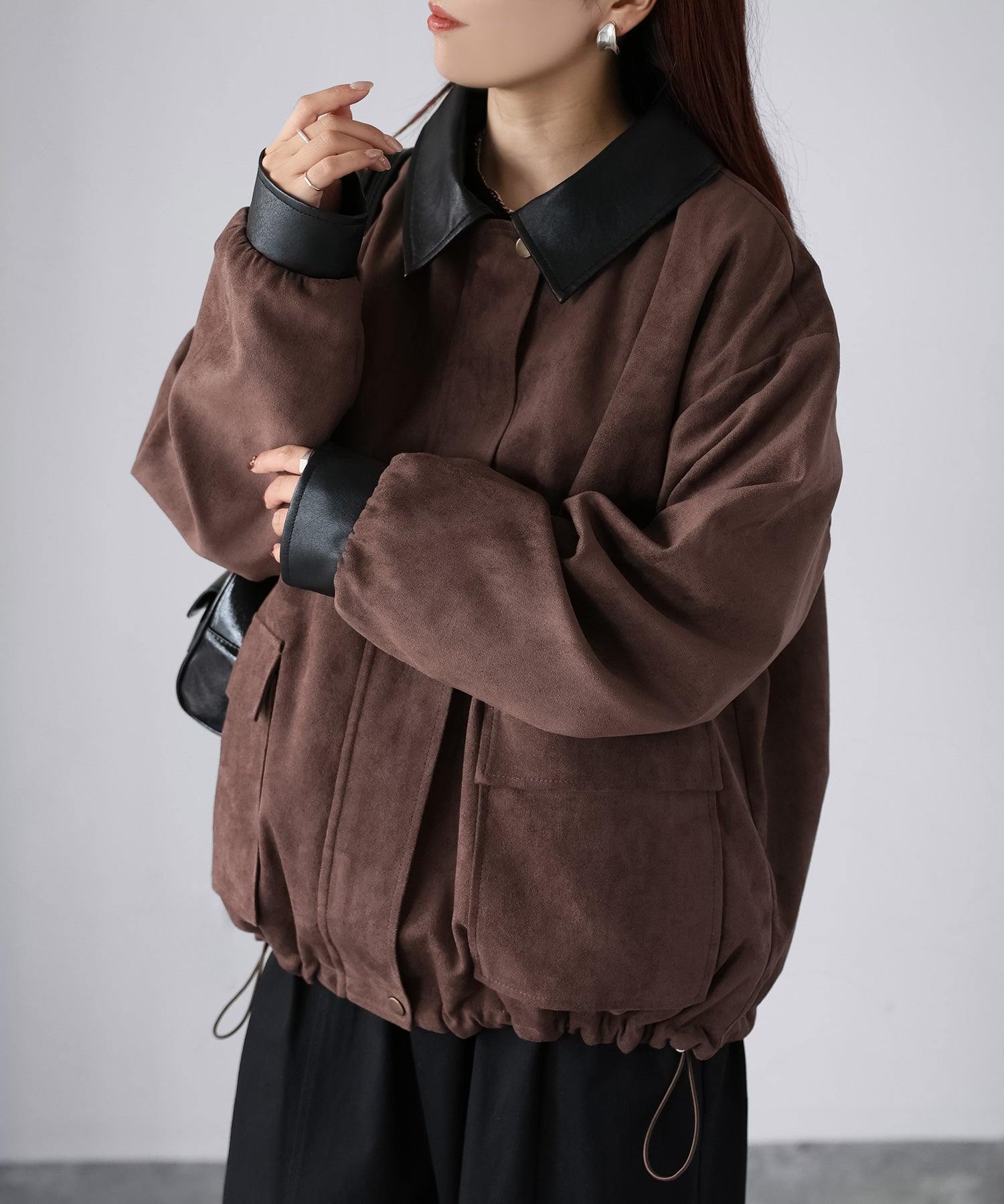 リベリー Riberry フェイクレザー切替中綿スエードブルゾン (ブラウン) ブラウン