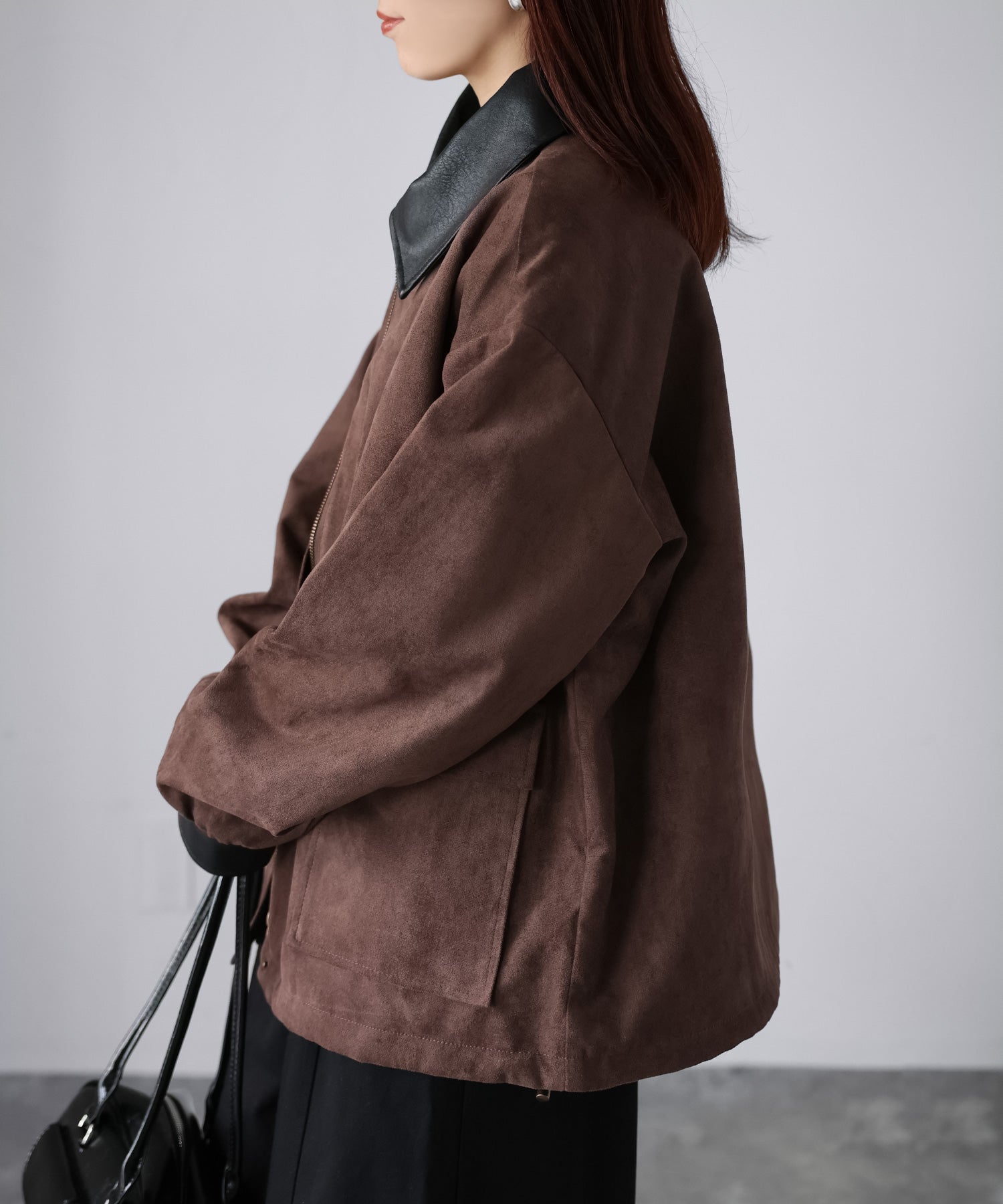 リベリー Riberry フェイクレザー切替中綿スエードブルゾン (ブラウン) ブラウン