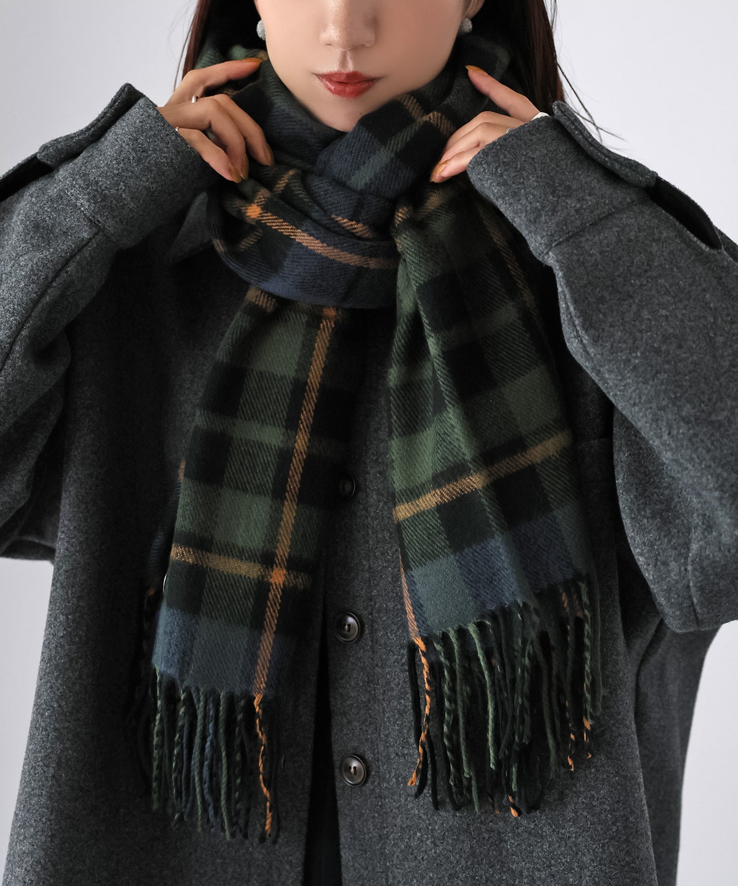 リベリー Riberry 【静電気防止】チェック柄大判マフラー (グリーン) グリーン