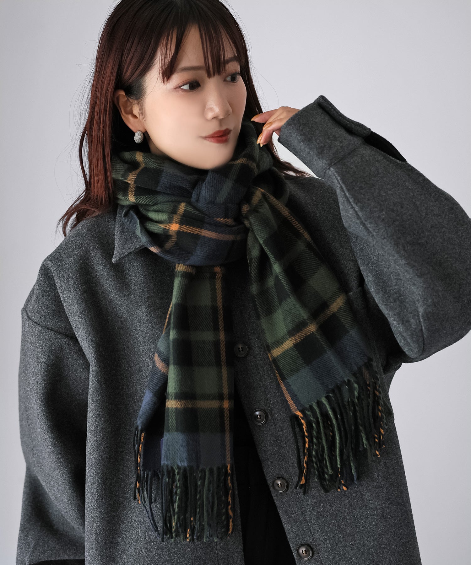 リベリー Riberry 【静電気防止】チェック柄大判マフラー (グリーン) グリーン