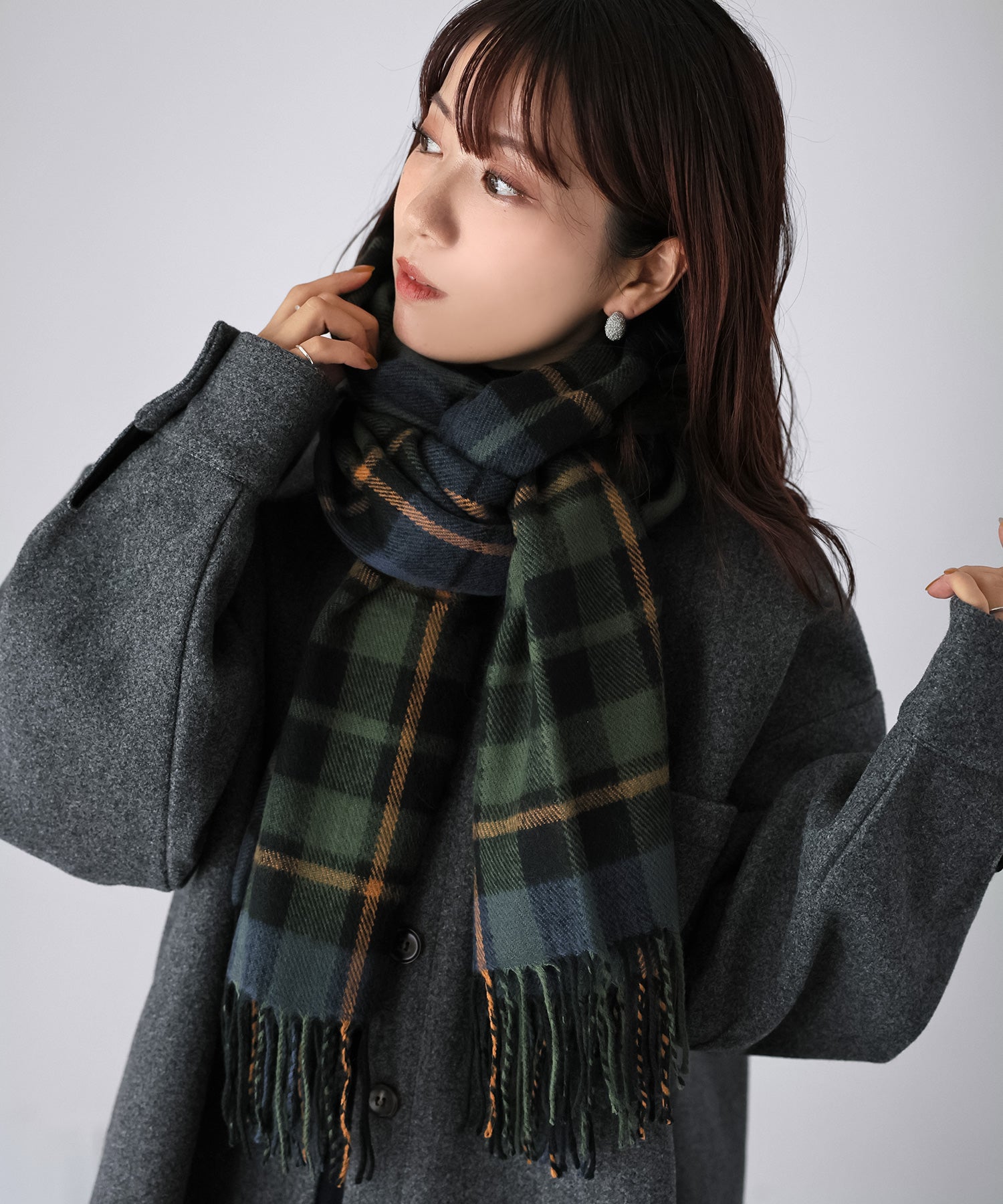 リベリー Riberry 【静電気防止】チェック柄大判マフラー (グリーン) グリーン