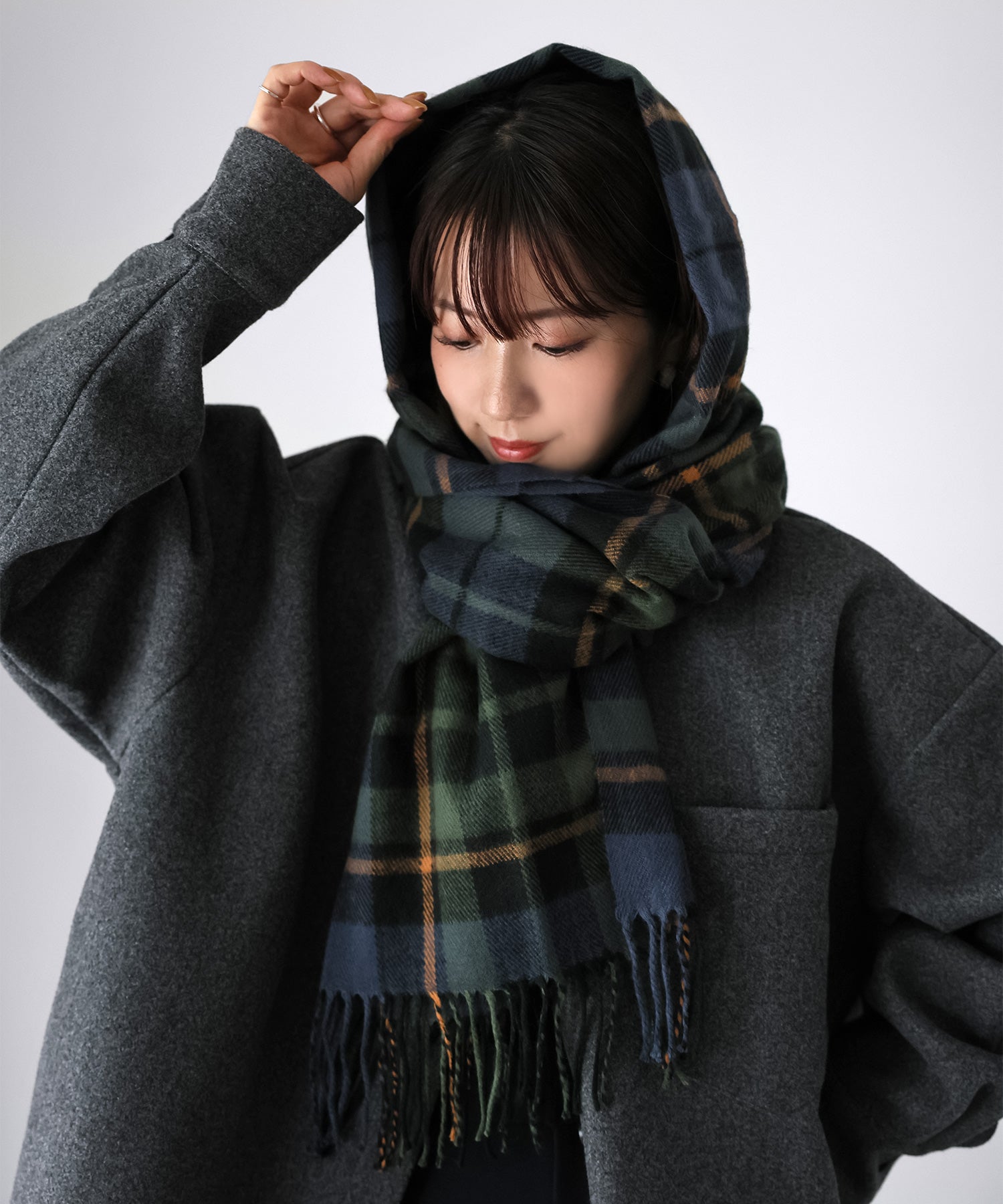 リベリー Riberry 【静電気防止】チェック柄大判マフラー (グリーン) グリーン