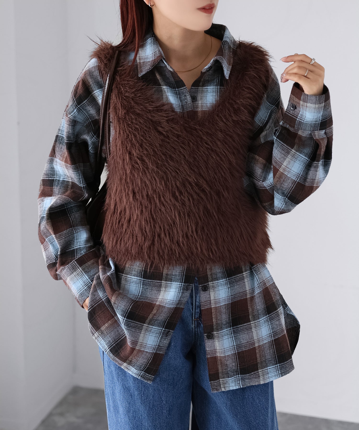 リベリー Riberry 前後2WAYシャギーニットビスチェ (ブラウン) ブラウン