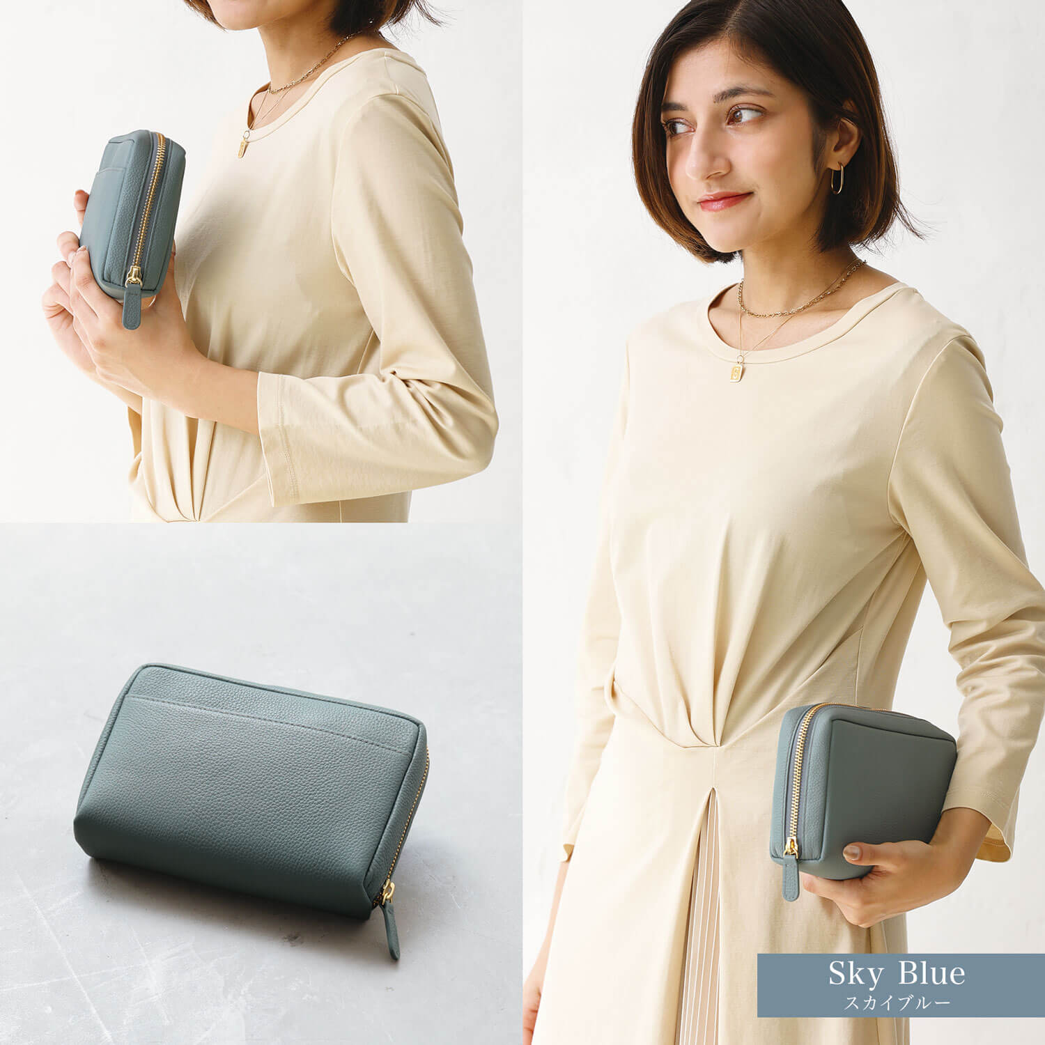 ブルーシンシア BLUE SINCERE 本革 印鑑4本入る じゃばら通帳ケース / Porta - ポルタ - (スカイブルー) スカイブルー