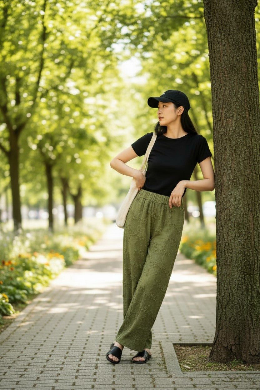 ブループールロード BLUE POOL ROAD カットジャガードフラワーイージーパンツ (カーキ) カーキ