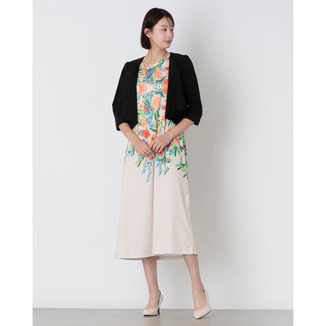 ブループールロード BLUE POOL ROAD ボレロ付エレガンスフローラルワンピース (アイボリー) アイボリー