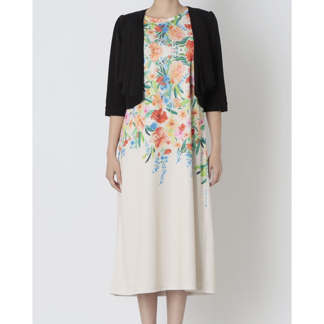 ブループールロード BLUE POOL ROAD ボレロ付エレガンスフローラルワンピース (アイボリー) アイボリー