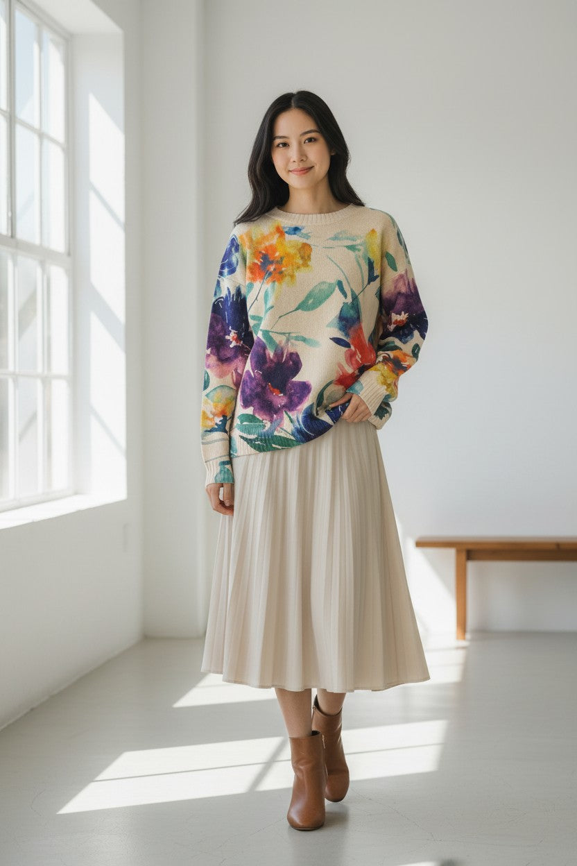 ブループールロード BLUE POOL ROAD 心華やぐフラワーニットプルオーバー (マルチフラワー) マルチフラワー