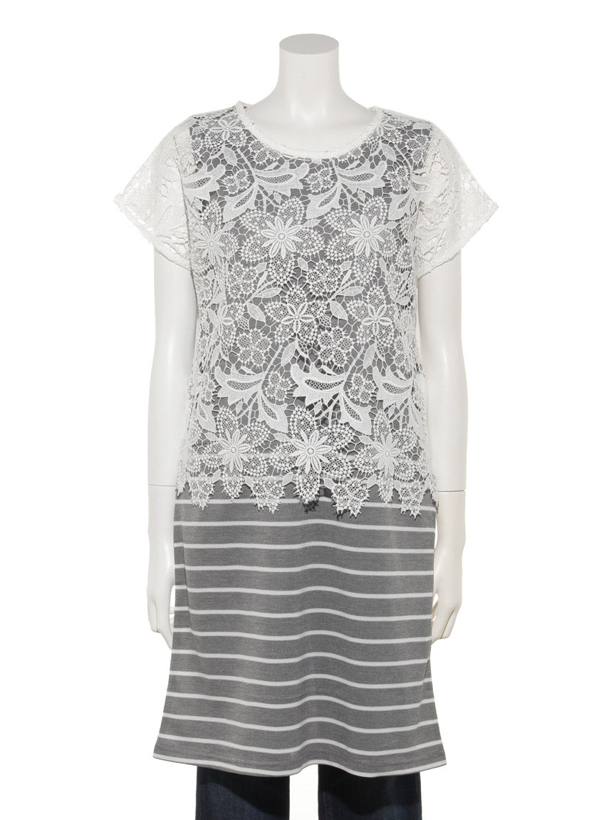 ブローディア BRODIAEA レース×し鹿の子アンサンブル (シルバーグレー) シルバーグレー