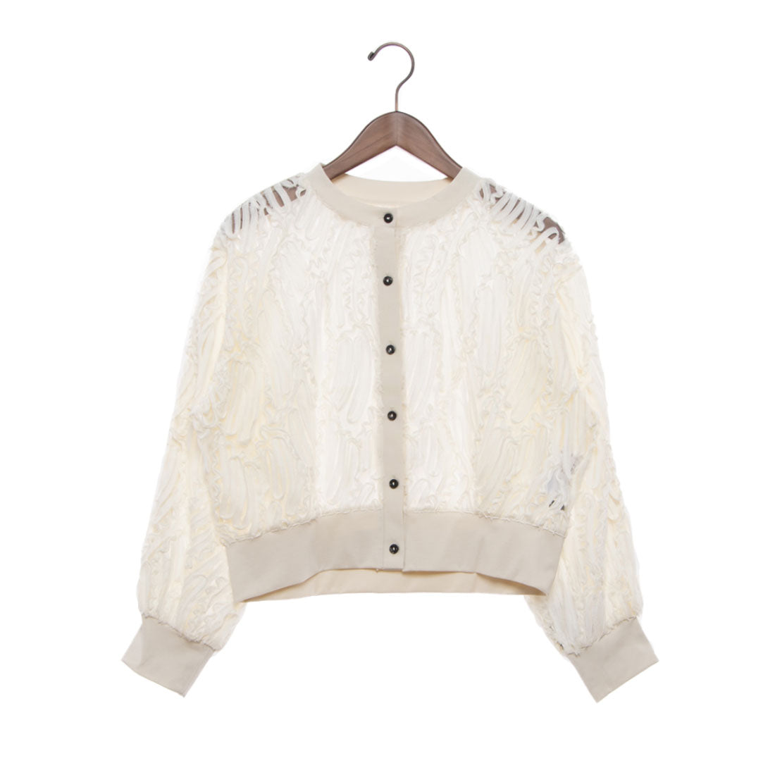 ブローディア BRODIAEA 【アンサンブル対応】立体レースシアー長袖カーディガン (アイボリー) アイボリー