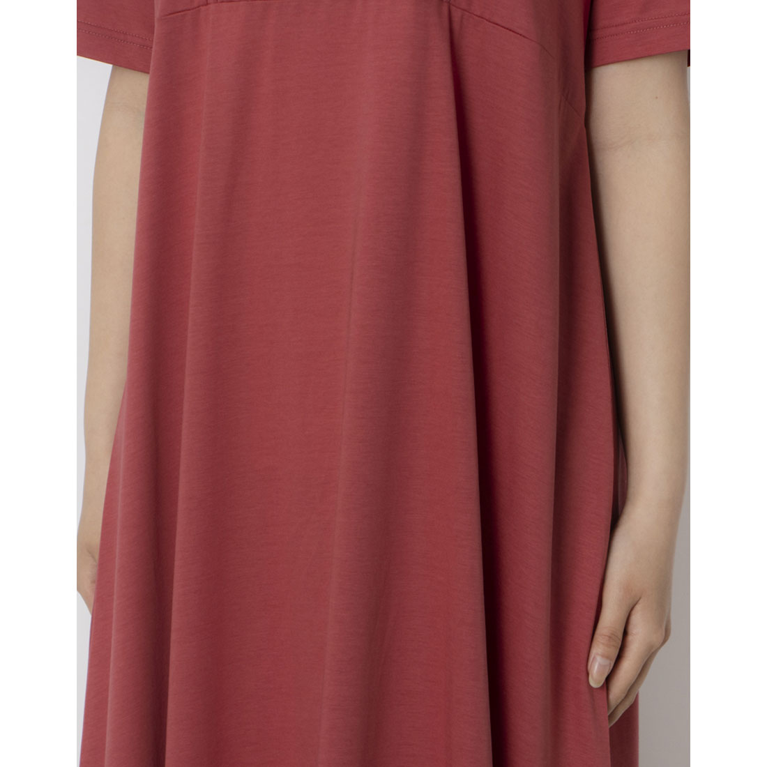 ブローディア BRODIAEA 【追加生産】裾配色切り替えツルサラコットン半袖ワンピース (コーラル) コーラル