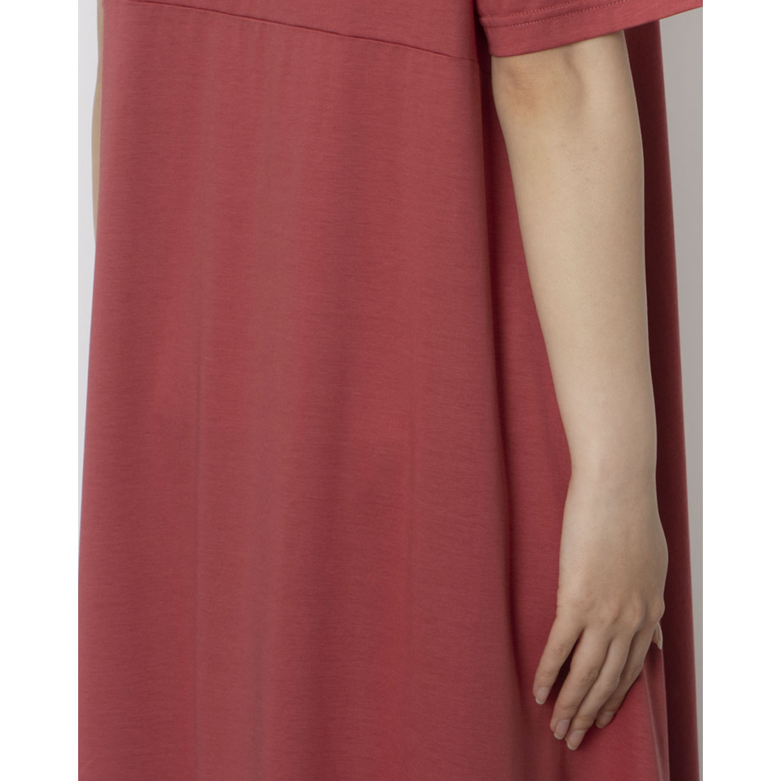 ブローディア BRODIAEA 【追加生産】裾配色切り替えツルサラコットン半袖ワンピース (コーラル) コーラル