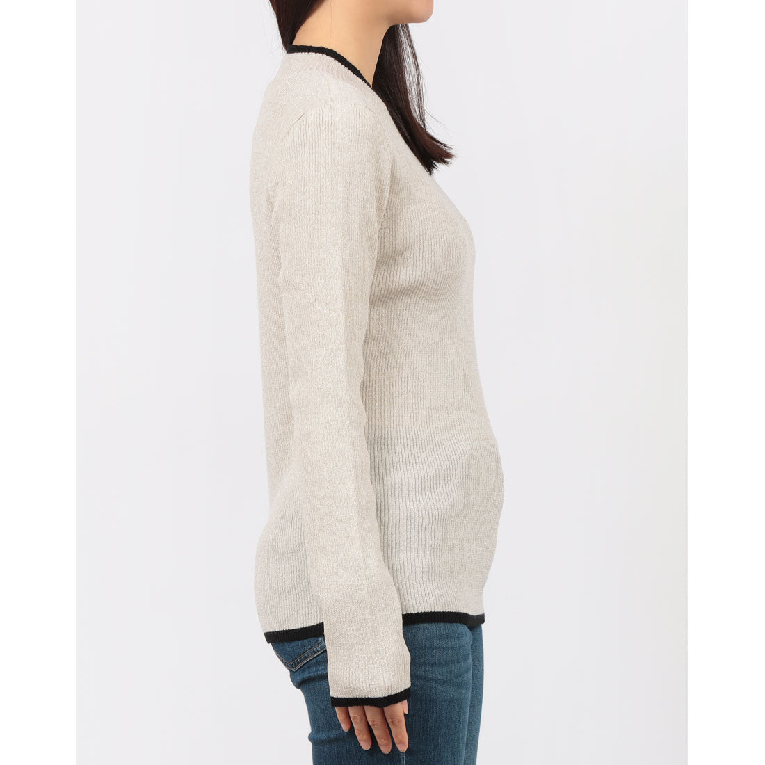 ブローディア BRODIAEA ライン入りラメリブニット (ゴールド) ゴールド