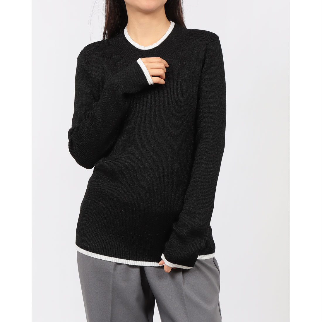 ブローディア BRODIAEA ライン入りラメリブニット (ブラック) ブラック