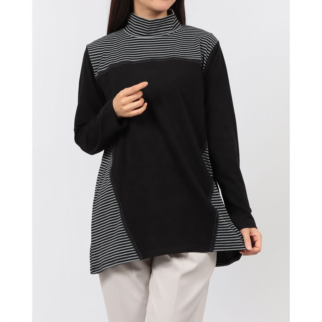 ブローディア BRODIAEA ピーチ起毛×ボーダープルオーバー (ブラック) ブラック