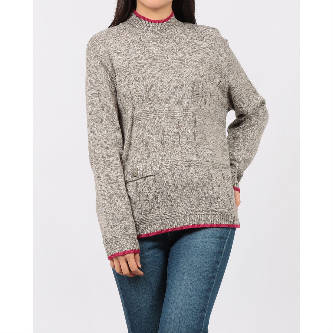 ブローディア BRODIAEA ミックスヤーン配色ニット (モカ) モカ