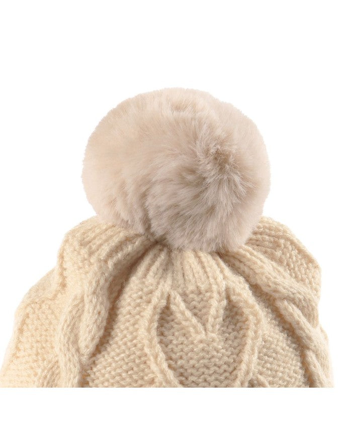 ブランシェス BRANSHES ハートケーブルポンポンニット帽