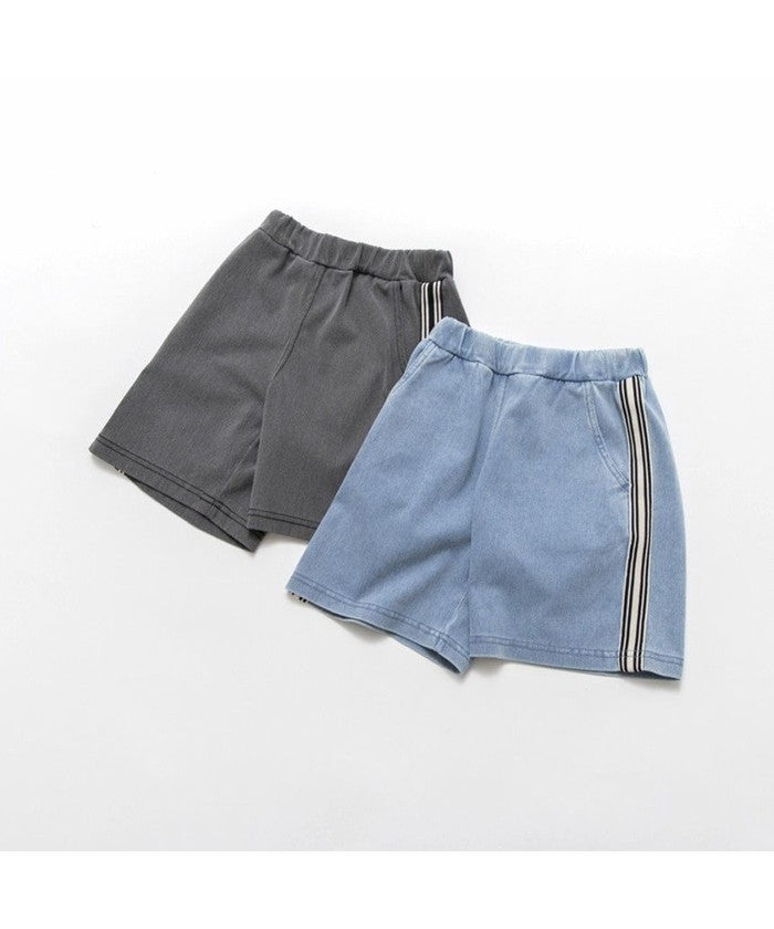 ブランシェス branshes 【ヴィンテージ風】サイドラインデニムハーフパンツ (ブルー) ブルー