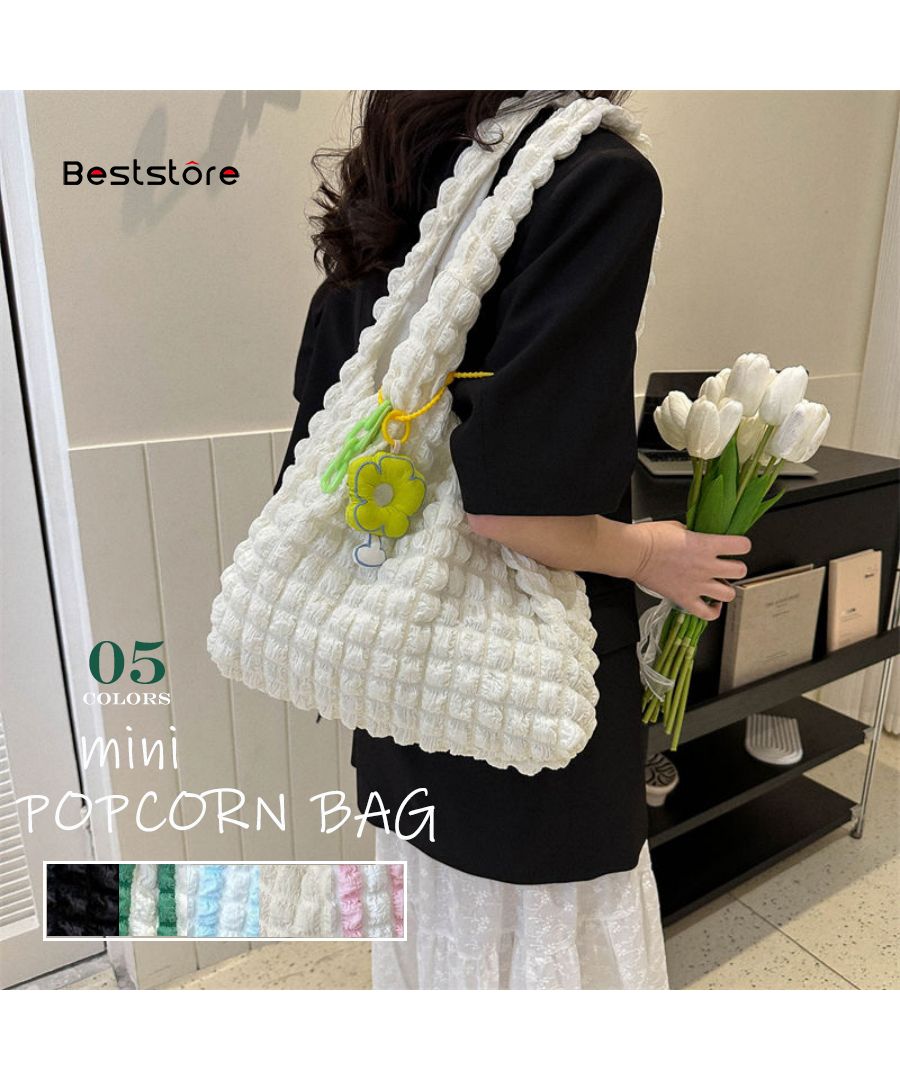 Beststore Popcorn Tote Bag Bag Pocopoco Bag Poko Poko Korean Fashion Puff Embossed Eco Bag Women's Shoulder Bag Adult Cute Waffle Style Bag
