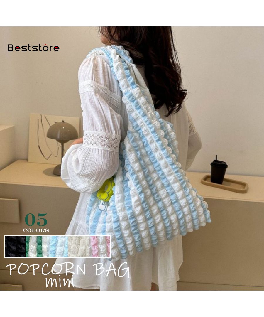 Beststore Popcorn Tote Bag Bag Pocopoco Bag Poko Poko Korean Fashion Puff Embossed Eco Bag Women's Shoulder Bag Adult Cute Waffle Style Bag