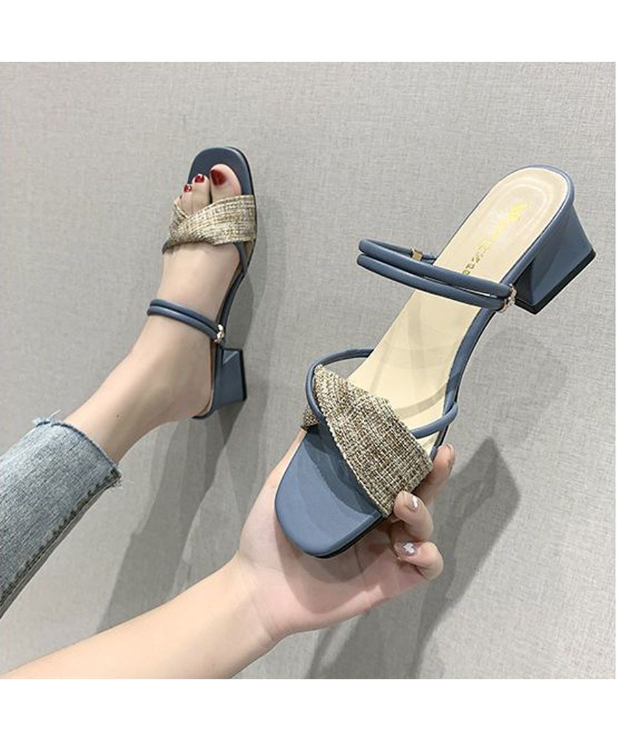 ベストストア Beststore スクエアトゥ華奢 ストラップ サンダル チャンキーヒール サンダル 太キーヒール サンダル 配色 歩きやすい アンクルストラップ サンダル 靴 春夏 サンダル