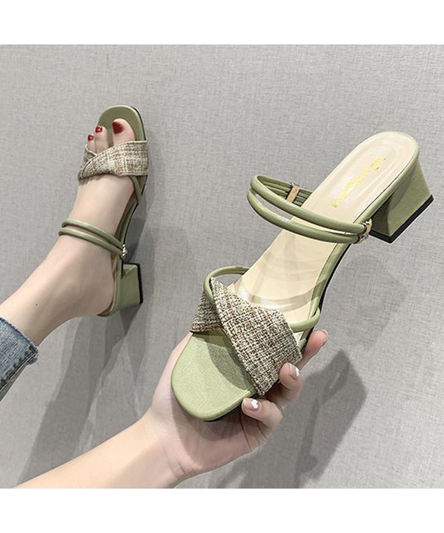 ベストストア Beststore スクエアトゥ華奢 ストラップ サンダル チャンキーヒール サンダル 太キーヒール サンダル 配色 歩きやすい アンクルストラップ サンダル 靴 春夏 サンダル