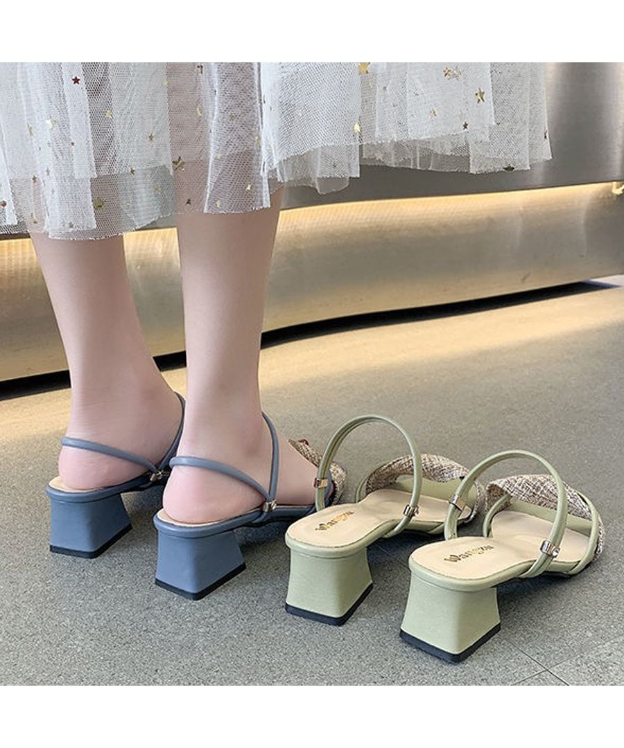 ベストストア Beststore スクエアトゥ華奢 ストラップ サンダル チャンキーヒール サンダル 太キーヒール サンダル 配色 歩きやすい アンクルストラップ サンダル 靴 春夏 サンダル