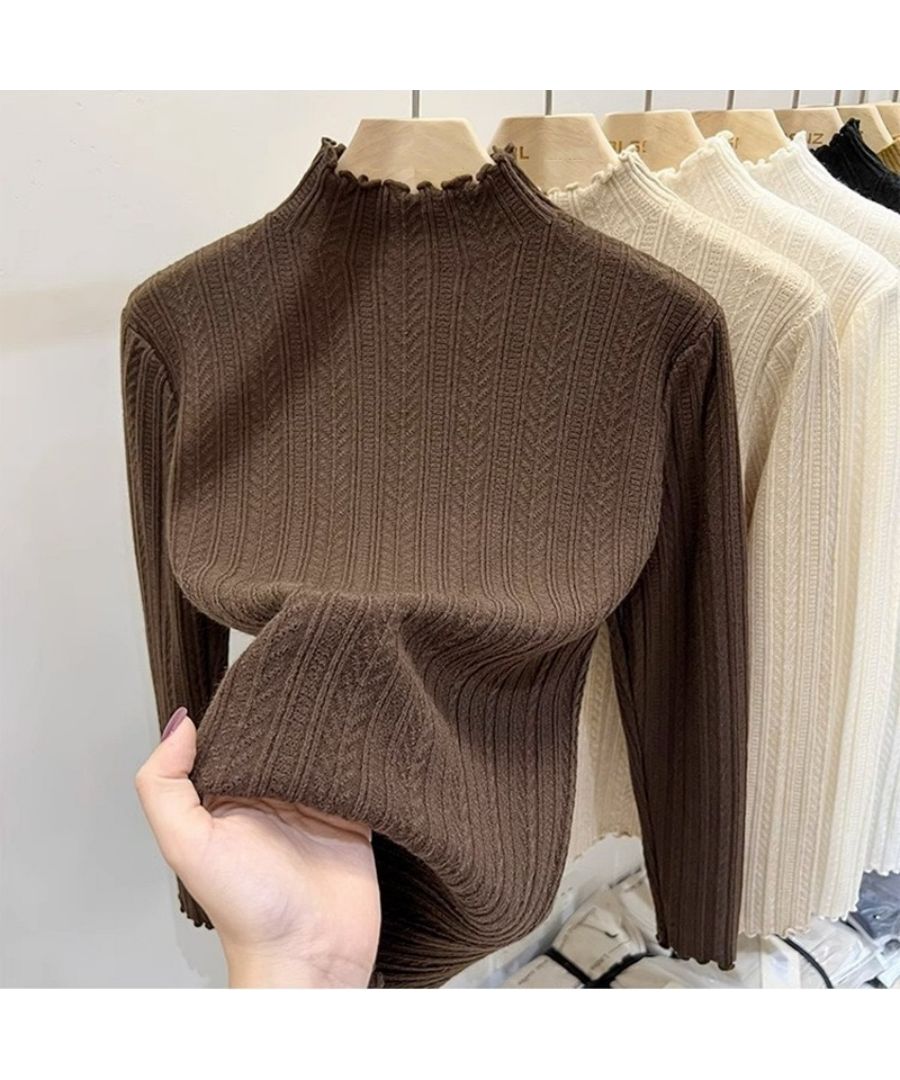 ベストストア Beststore トップス ニット ハイネック フリル襟 無地 長袖 ニット インナー カットソー ニットセーター 韓国ファッションニット 薄手 春新作 リブニット 伸縮性 トレ