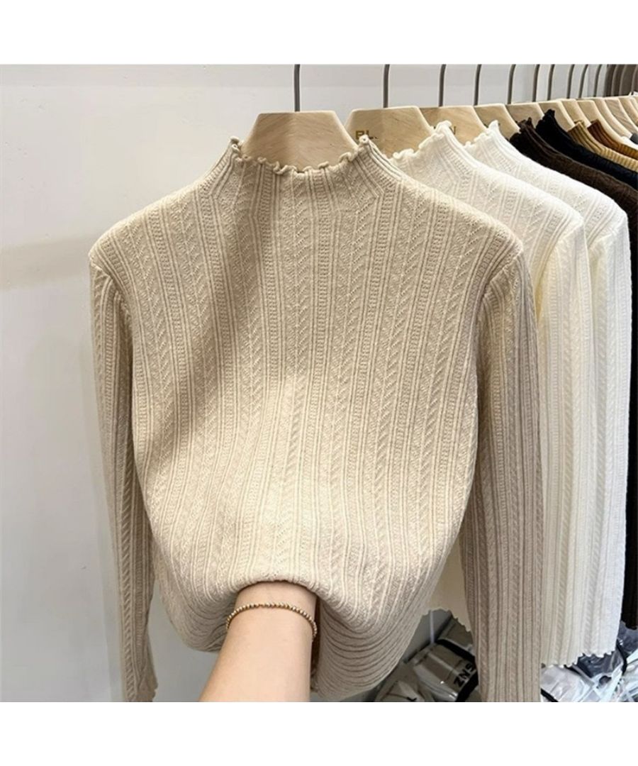 ベストストア Beststore トップス ニット ハイネック フリル襟 無地 長袖 ニット インナー カットソー ニットセーター 韓国ファッションニット 薄手 春新作 リブニット 伸縮性 トレ