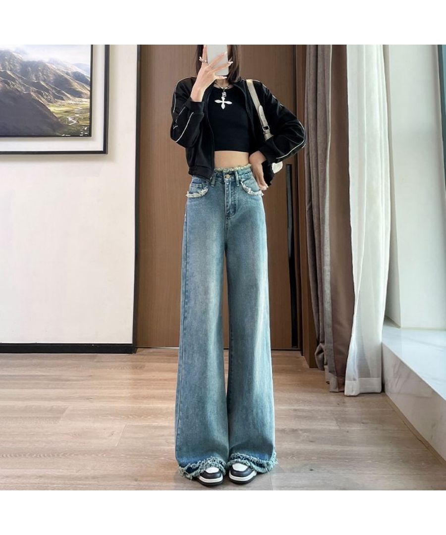 ベストストア Beststore レディース デニム ワイドパンツ ハイウエスト 脚長 ストレートパンツ 着やせ カジュアル ジーンズ ロング丈 韓国ファッション ゆったり レトロ 春新作 セミ