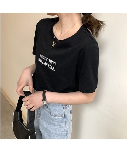 ベストストア Beststore カラーロゴプリントTシャツ トップス 韓国ファッション ゆったりシルエット シンプル カジュアル 夏服 半袖 カットソー 無地 コットン 楽ちん