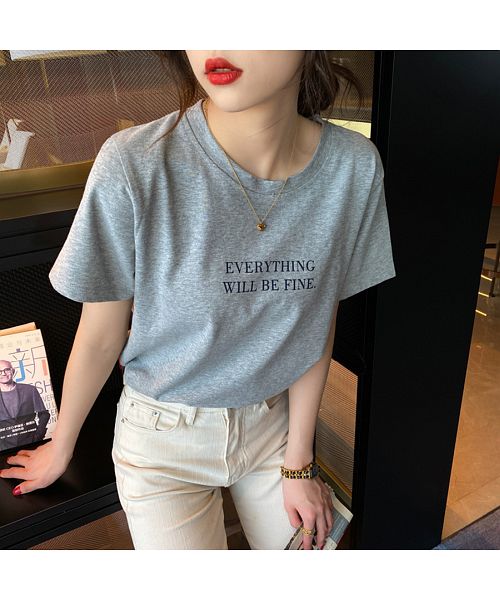 ベストストア Beststore カラーロゴプリントTシャツ トップス 韓国ファッション ゆったりシルエット シンプル カジュアル 夏服 半袖 カットソー 無地 コットン 楽ちん