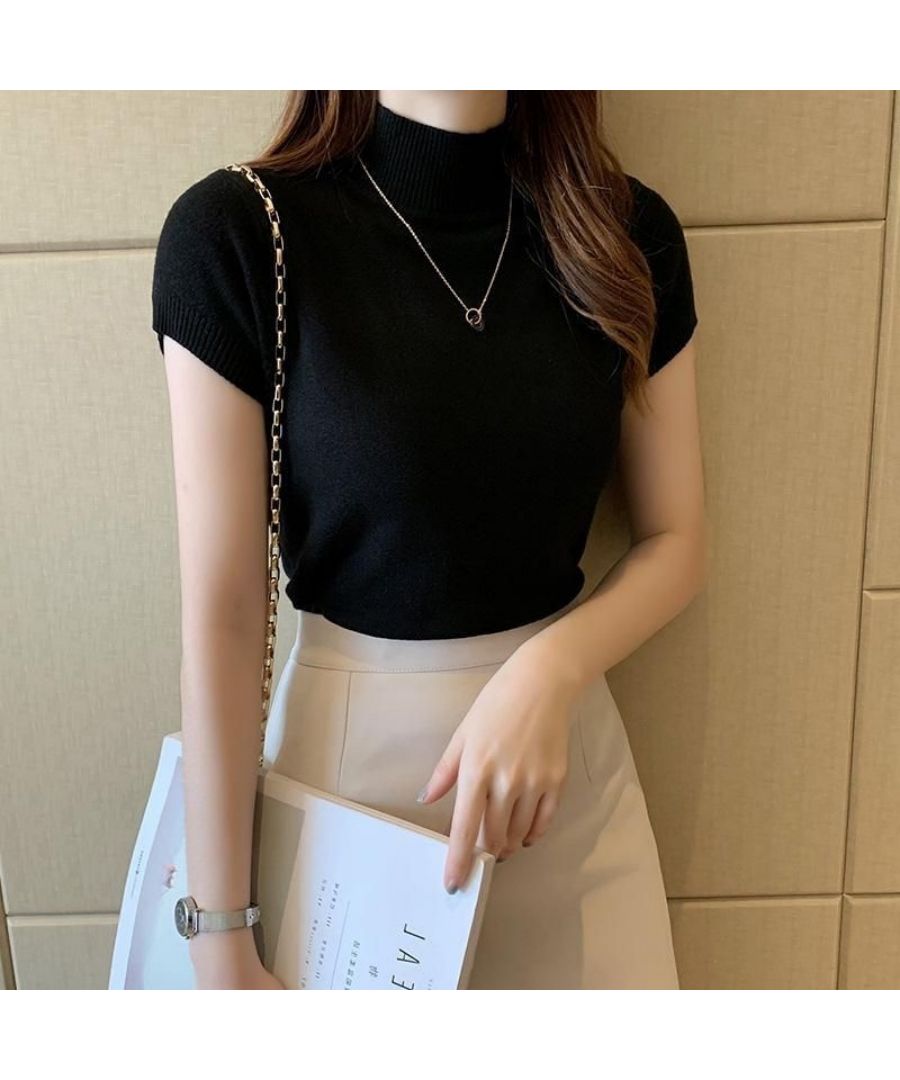 ベストストア Beststore さらっとした肌ざわり サマーニット ハーフタートルネック 半袖リブニット レディーストップス オフィスカジュアル スタンドネック 韓国ファッションニット Tシャ