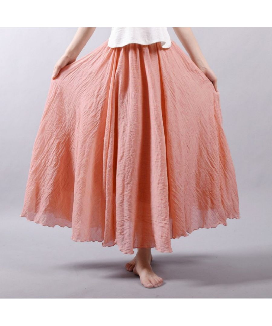 ベストストア Beststore リネンタッチフレアスカート ロングスカート ウエストゴム入り お洒落でこなれ感 きれいめ 麻混スカート 綿麻 Aライン ボトムス マキシスカート ひざ丈スカート