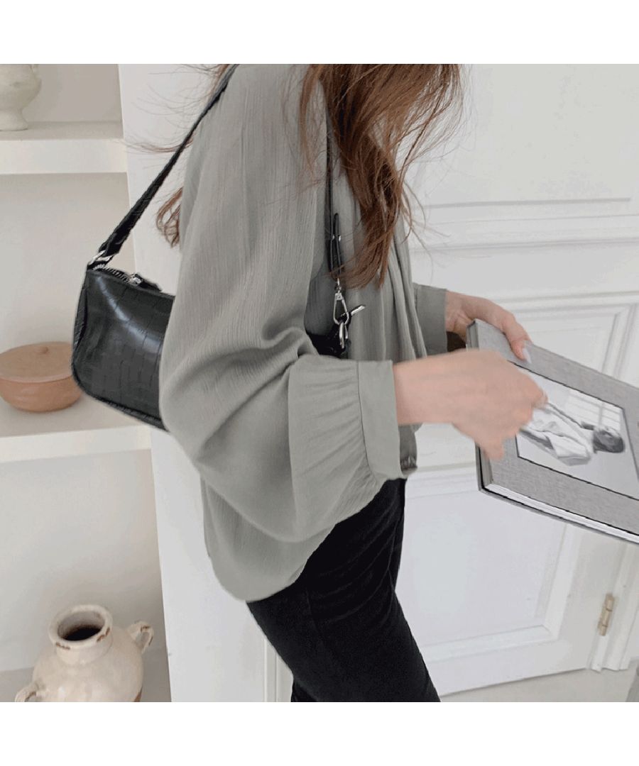 Beststore Tops Blouse Chiffon Blouse Sheer Blouse Volume Long Sleeve Blouse Square Neck Office Casual Shirt Ruffle Sheerness Korean Fashion Sea