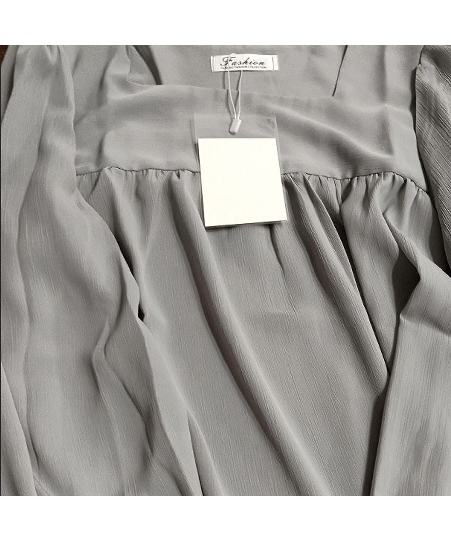 Beststore Tops Blouse Chiffon Blouse Sheer Blouse Volume Long Sleeve Blouse Square Neck Office Casual Shirt Ruffle Sheerness Korean Fashion Sea
