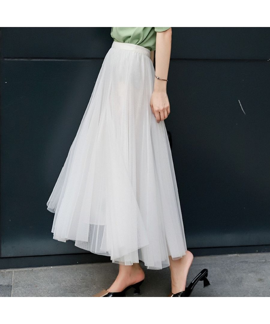 ベストストア Beststore チュールスカート ロング チュールスカート マキシ マキシスカート ウエストゴム ふわっとチュール 春 夏 秋 裏地あり フレアスカート 配色 膝丈 無地 ロン (ホワイト) ホワイト