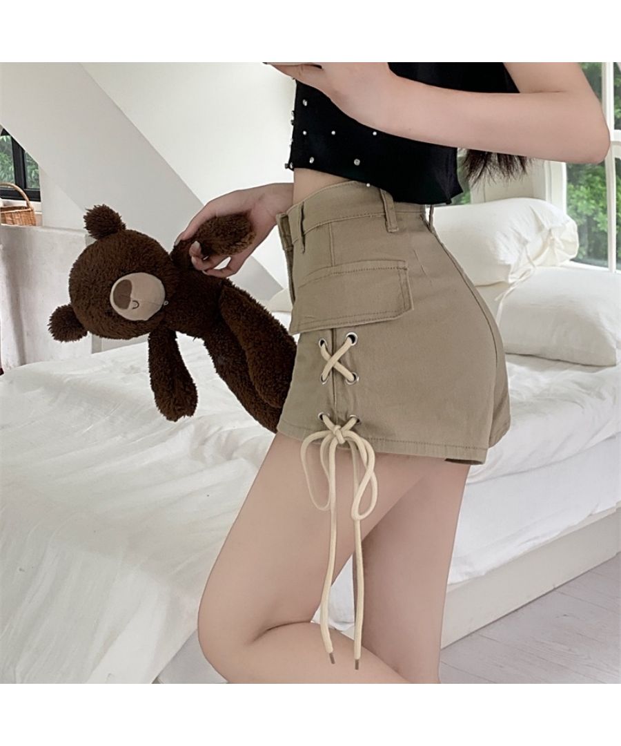 ベストストア Beststore ショートパンツ デニム ハイウエスト 夏 美脚 デニム短パン ひも付き 可愛い ホットパンツ 脚長 おしゃれ ジーパン オルチャン 春夏サマー 細く見えるジーン