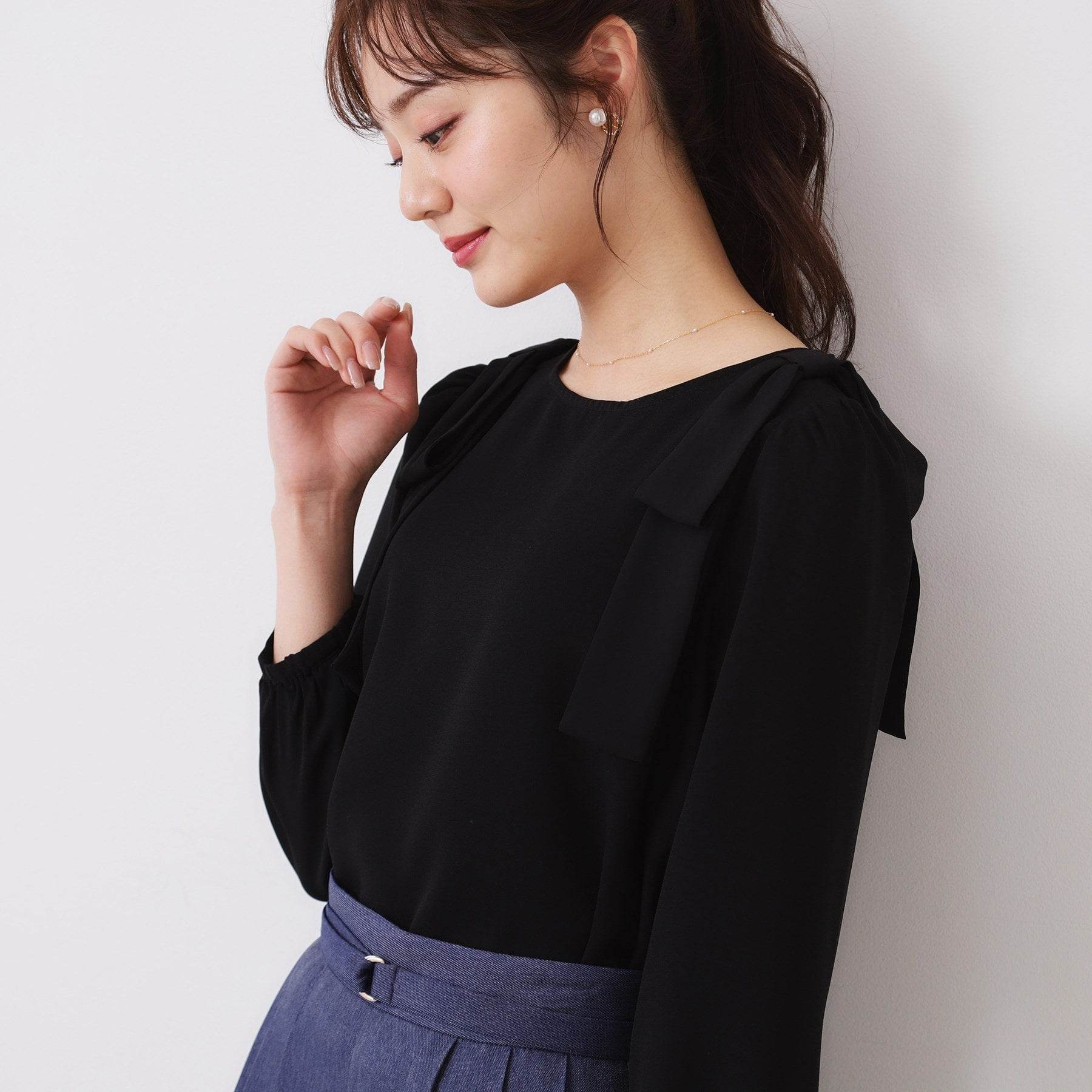 クチュール ブローチ Couture Brooch 肩リボンシフォンブラウス (オフホワイト(503)) オフホワイト(503)