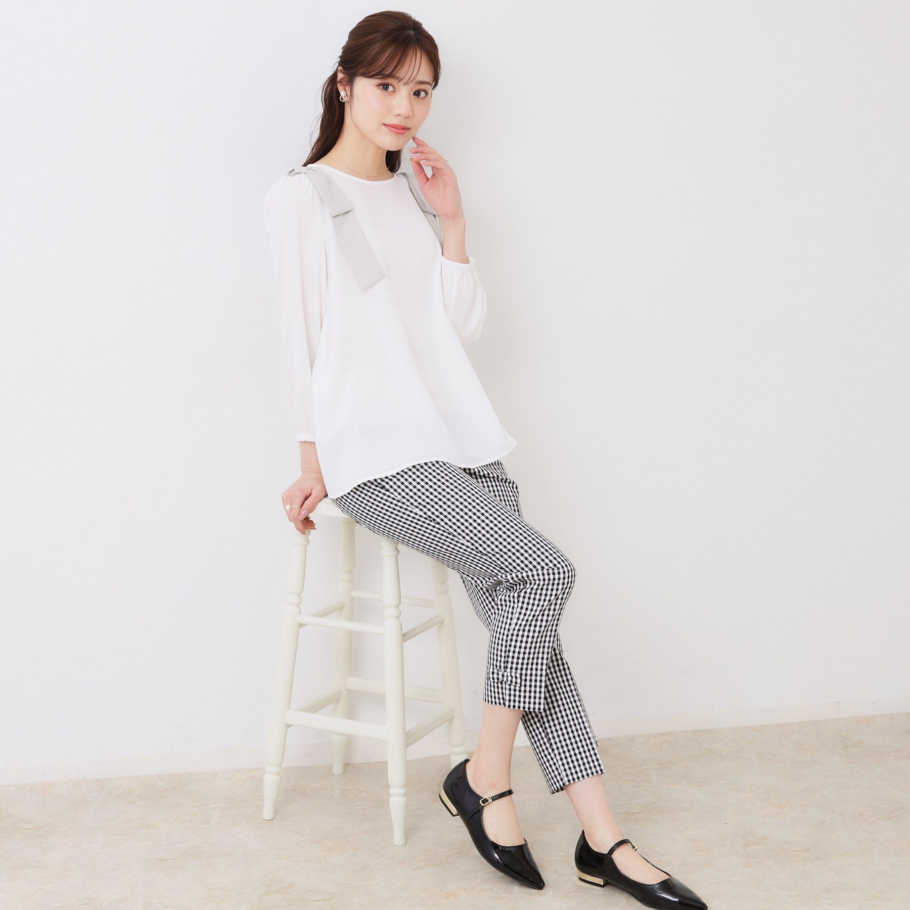 クチュール ブローチ Couture Brooch 肩リボンシフォンブラウス (オフホワイト(503)) オフホワイト(503)