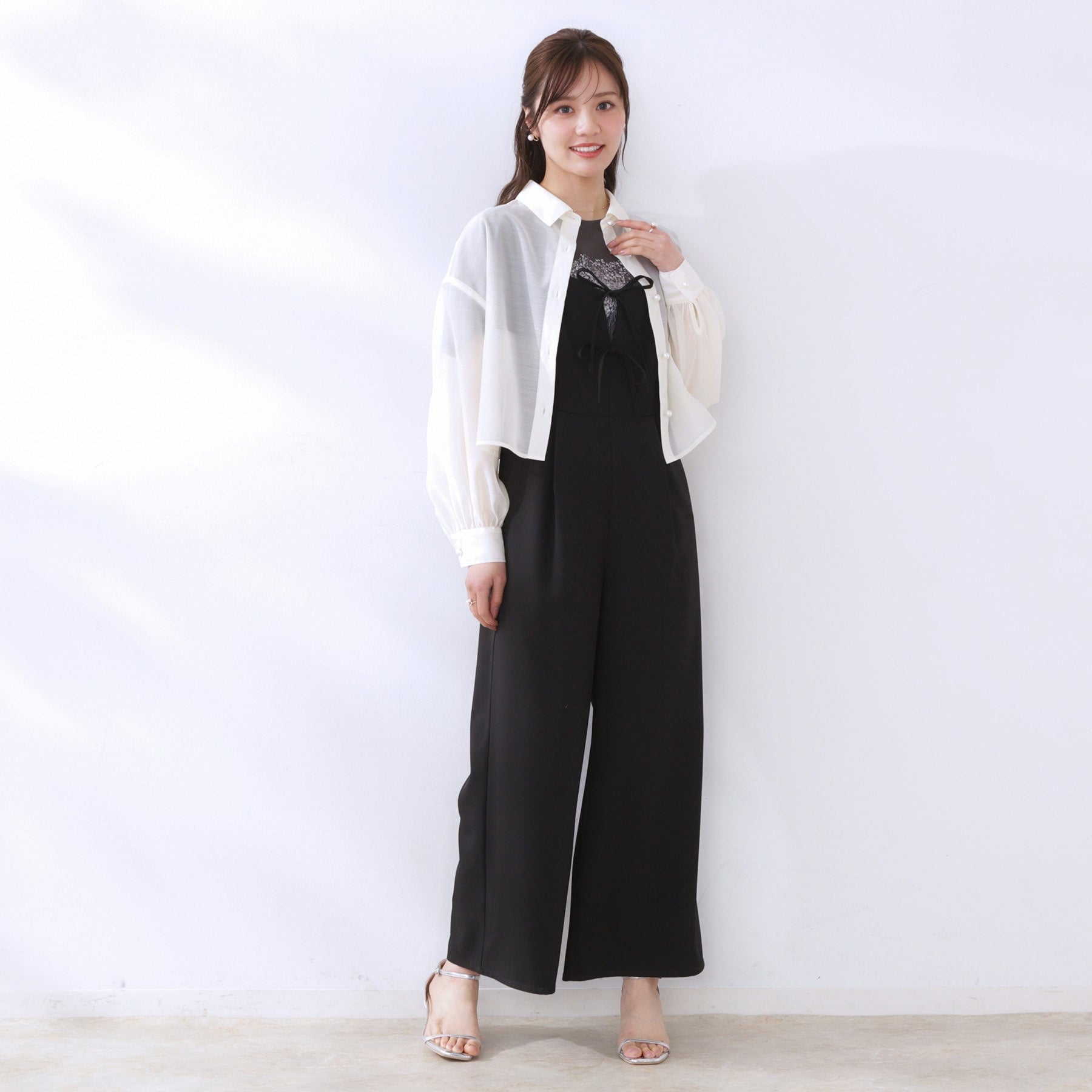 クチュール ブローチ Couture Brooch パール調ボタンシアーシャツ (ピンクベージュ(053)) ピンクベージュ(053)