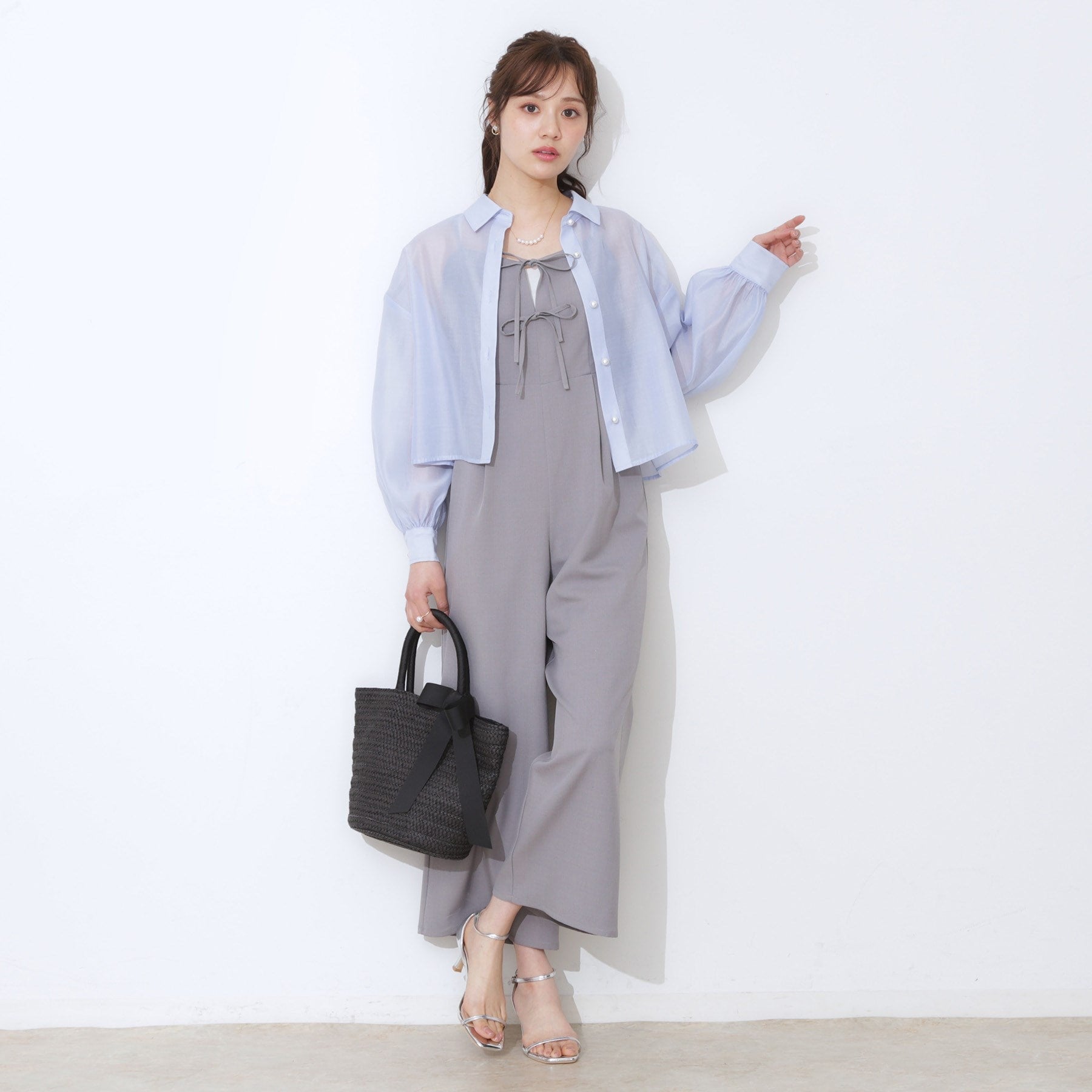 クチュール ブローチ Couture Brooch パール調ボタンシアーシャツ (ピンクベージュ(053)) ピンクベージュ(053)