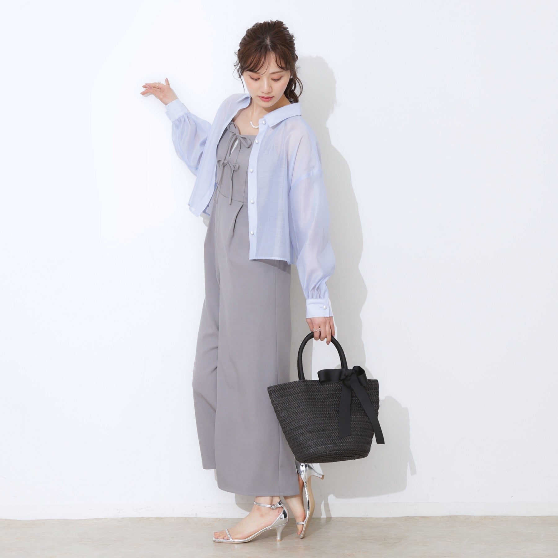 クチュール ブローチ Couture Brooch パール調ボタンシアーシャツ (ピンクベージュ(053)) ピンクベージュ(053)