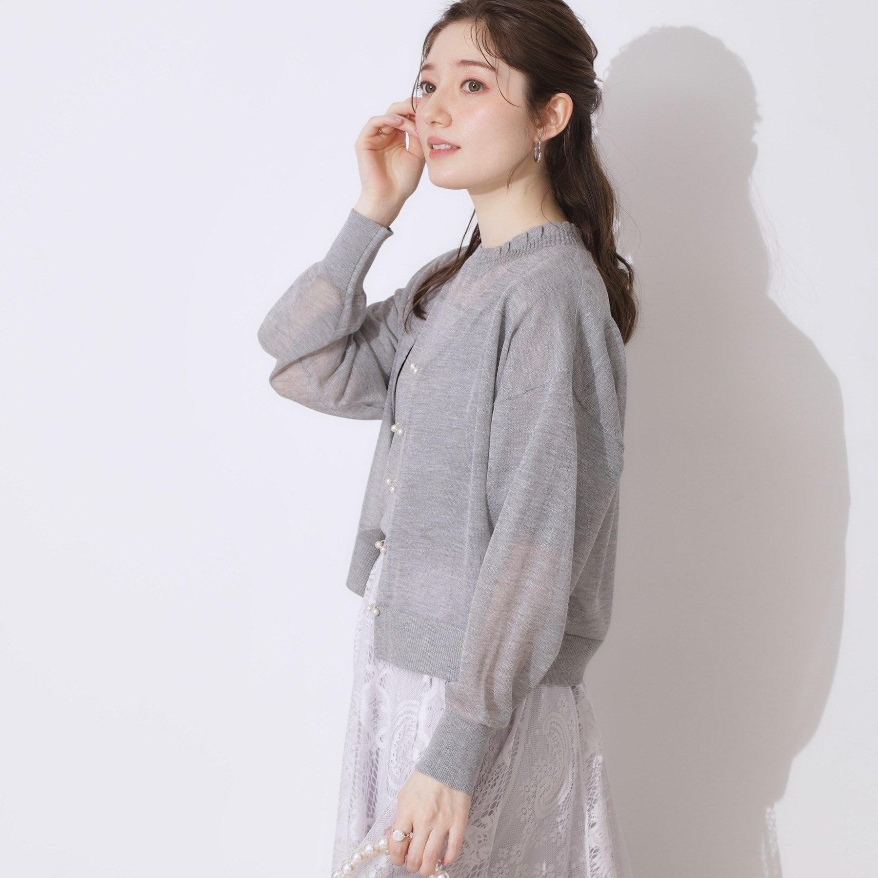 クチュール ブローチ Couture Brooch ダブルパール調釦LEVITAカーディ (ライトピンク(070)) ライトピンク(070)