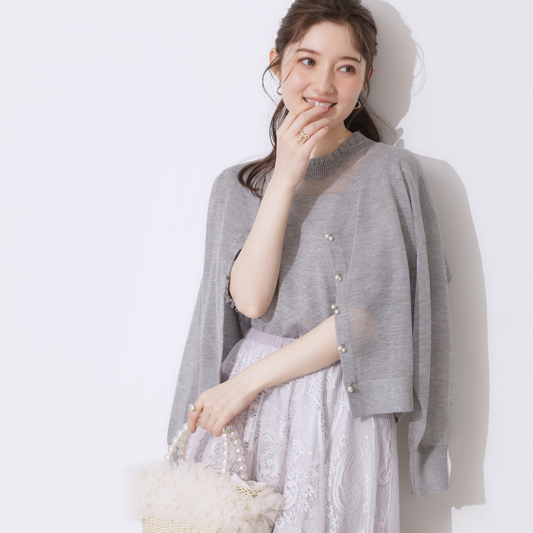 クチュール ブローチ Couture Brooch ダブルパール調釦LEVITAカーディ (ライトピンク(070)) ライトピンク(070)