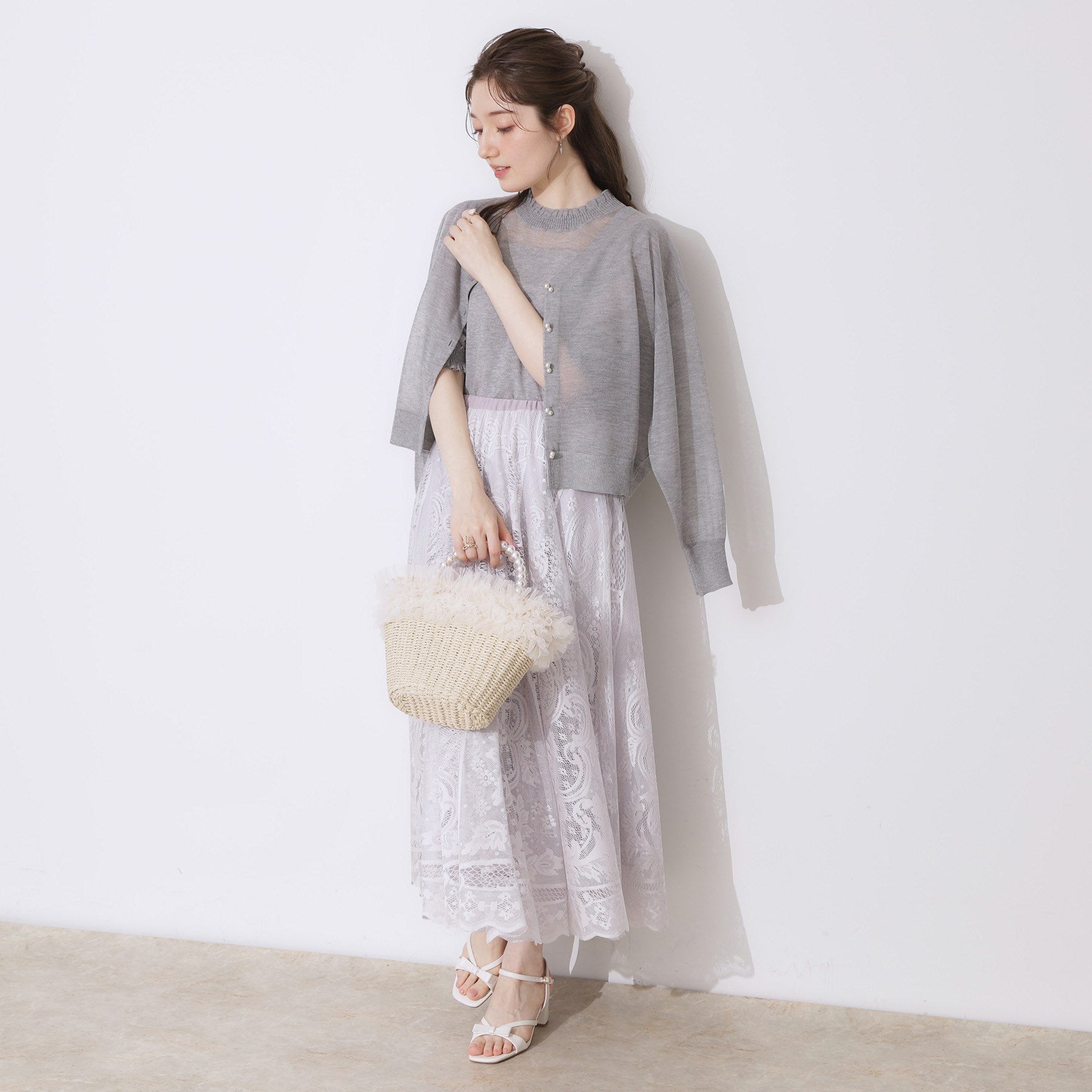 クチュール ブローチ Couture Brooch ダブルパール調釦LEVITAカーディ (ライトピンク(070)) ライトピンク(070)