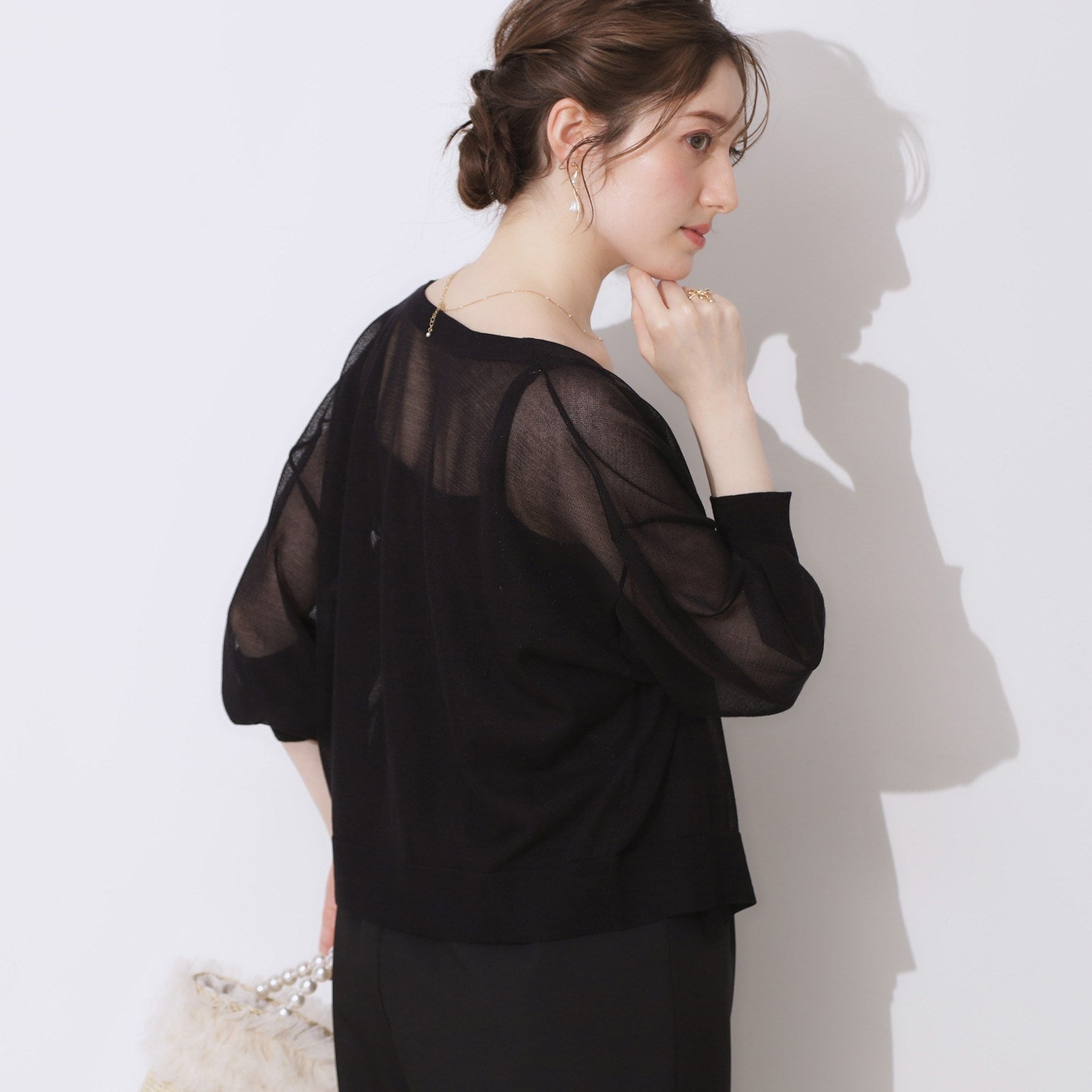 クチュール ブローチ Couture Brooch ダブルパール調釦LEVITAカーディ (ライトピンク(070)) ライトピンク(070)