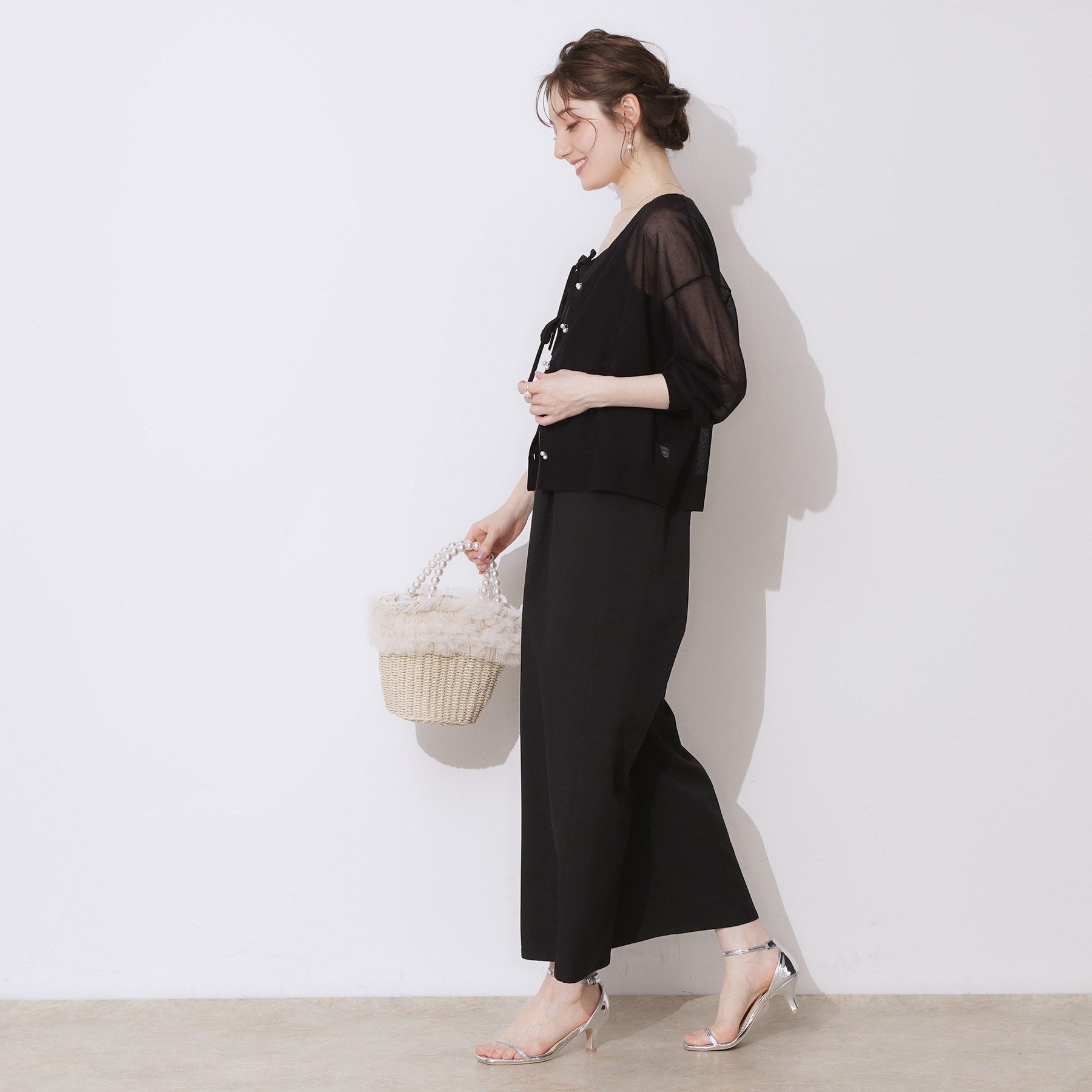 クチュール ブローチ Couture Brooch ダブルパール調釦LEVITAカーディ (ライトピンク(070)) ライトピンク(070)