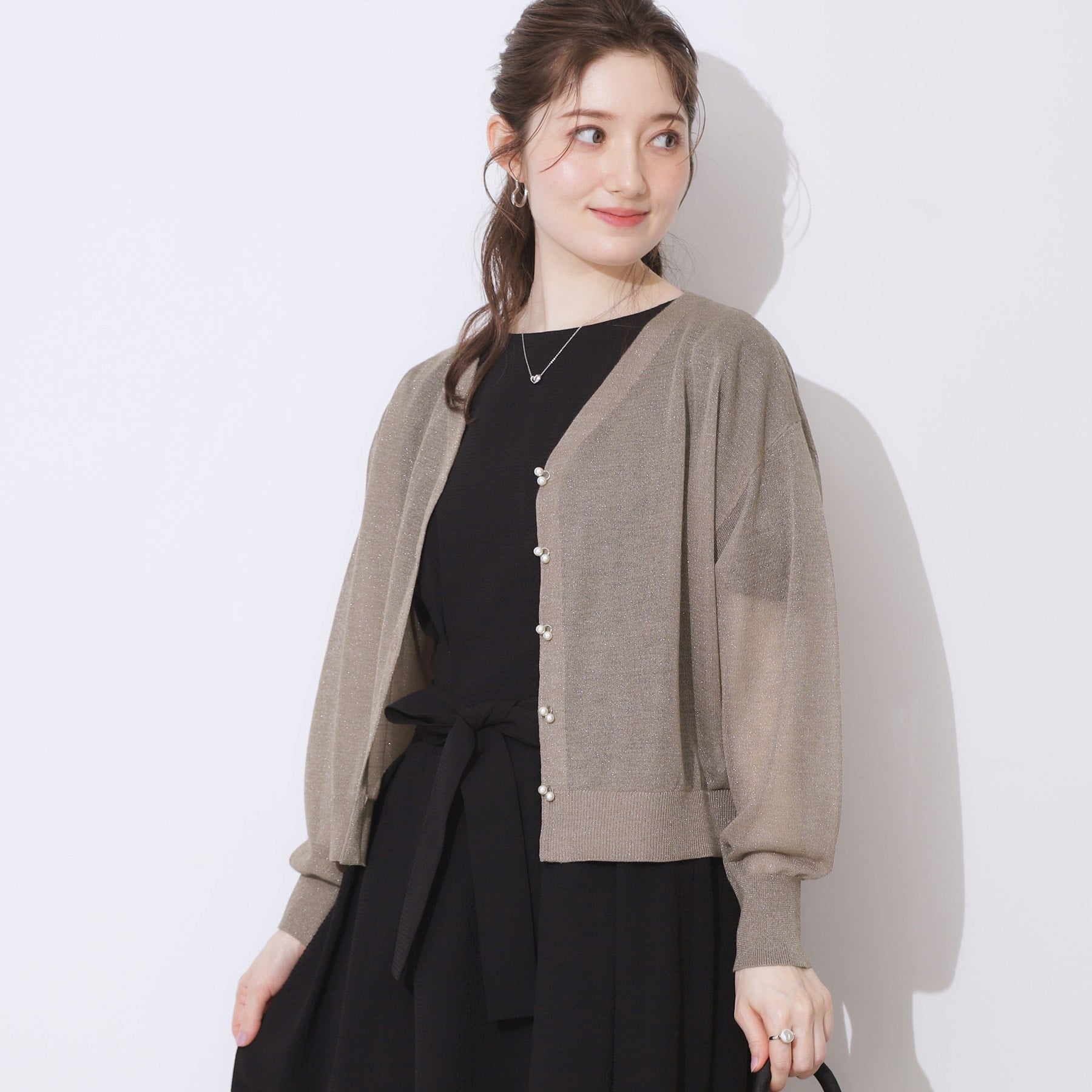 クチュール ブローチ Couture Brooch ダブルパール調釦LEVITAカーディ (ライトピンク(070)) ライトピンク(070)